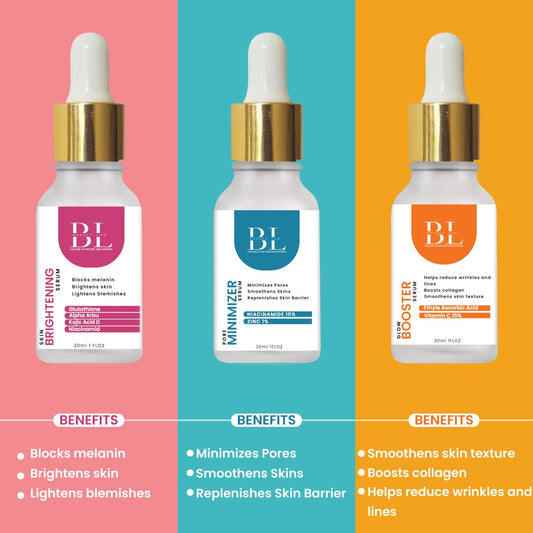3 Serum Kit [ Skin Brightening Serum - Pore Minimizer Serum - GlowBooster Vitamin c ]