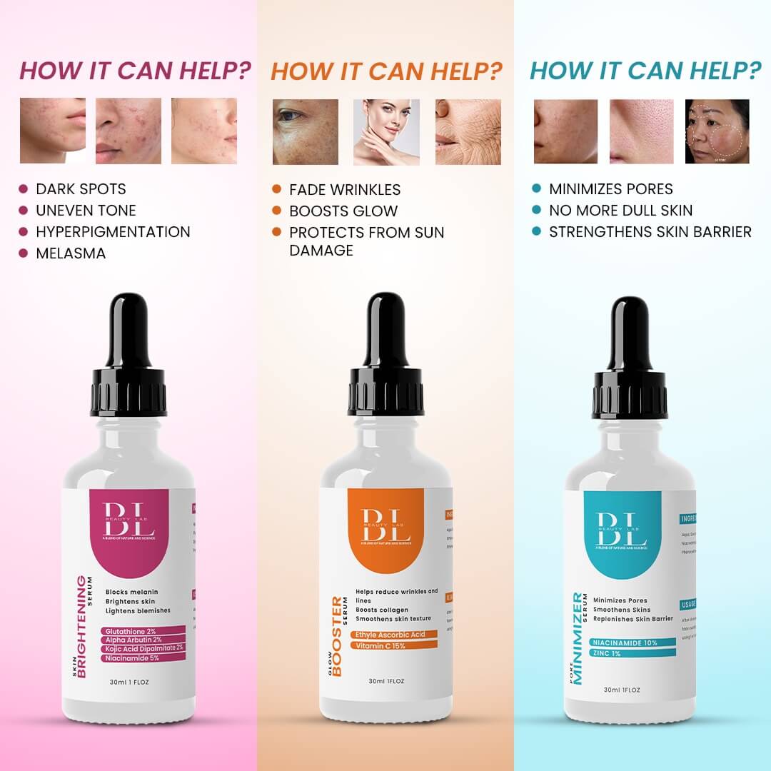 3 Serum Kit [ Skin Brightening Serum - Pore Minimizer Serum - GlowBooster Vitamin c ]