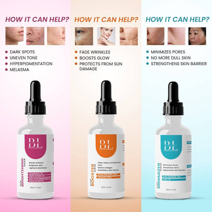 3 Serum Kit [ Skin Brightening Serum - Pore Minimizer Serum - GlowBooster Vitamin c ]
